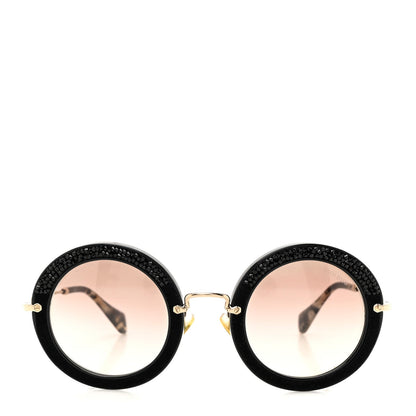 Miu Miu Metal Round Crystal Sunglasses SMU08R Black Tortoise
