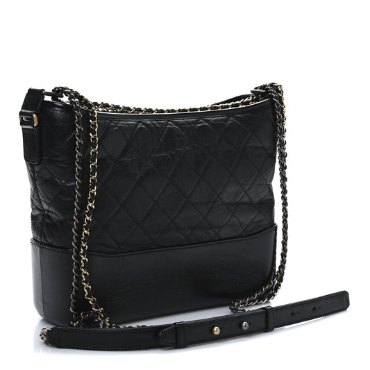 Amelia Aged Calfskin Quilted Medium Gabrielle Hobo Black