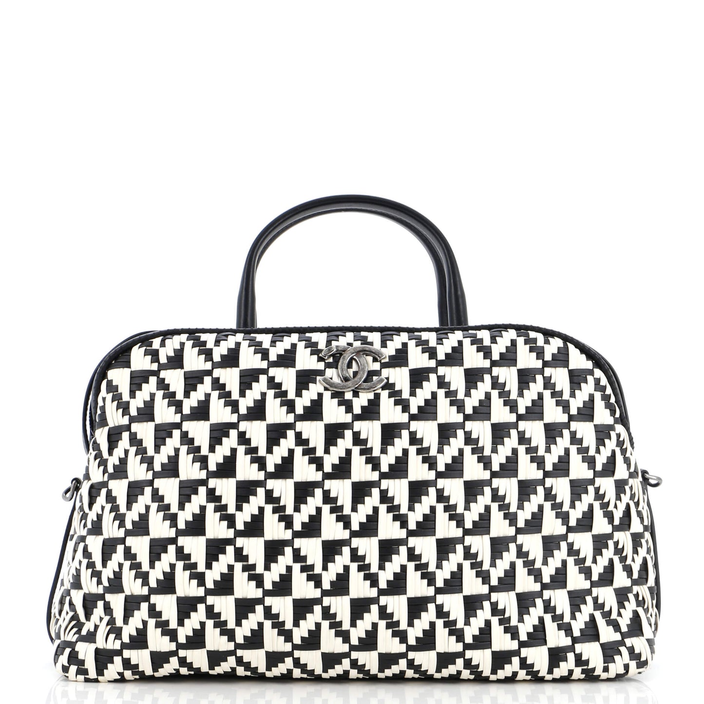 CHANEL Convertible Chain Bowler Bag Woven Calfskin Large