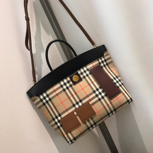 B-Berry - BB  Small Vintage Check Society Top Handle Bag For Women, Bags 14.6in/37cm