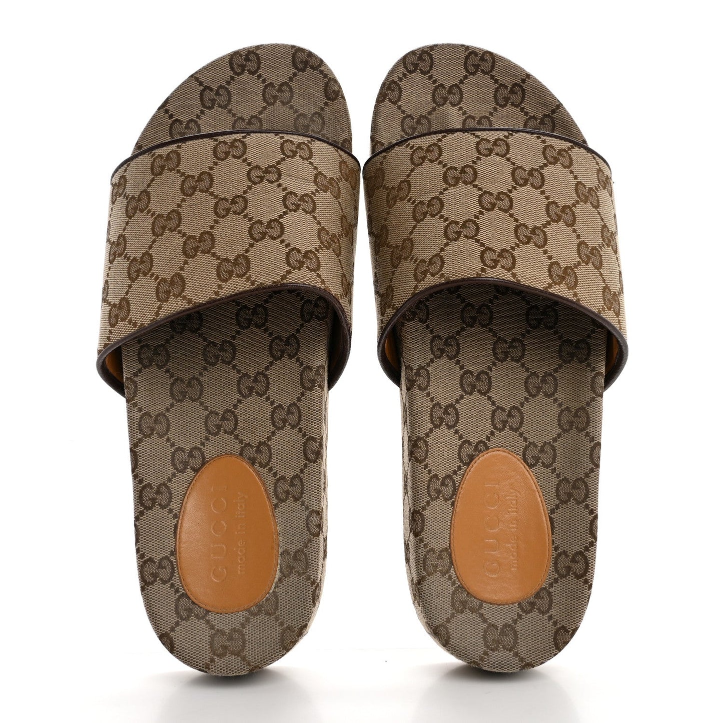 Amelia Canvas GG Monogram Mens Slide Sandals 10 Beige