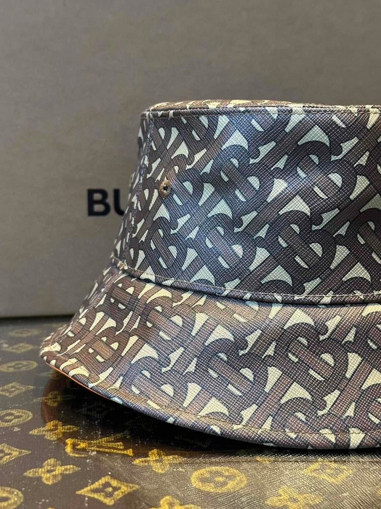 Burberry Coated Canvas Leather-Trim Bucket Hat Brown