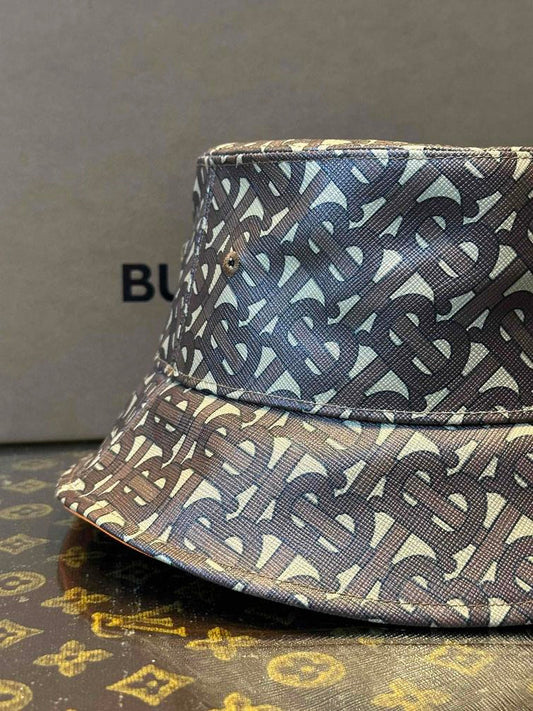 Burberry Coated Canvas Leather-Trim Bucket Hat Brown