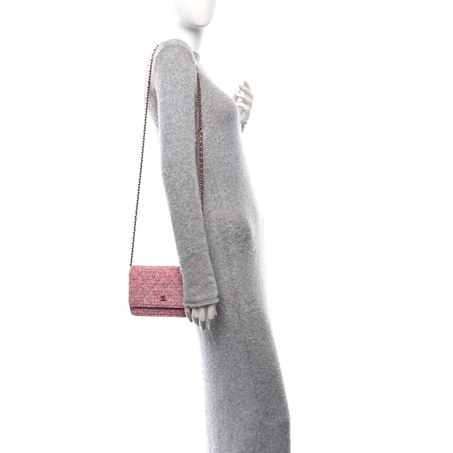 Amelia Tweed Quilted Wallet On Chain WOC Pink
