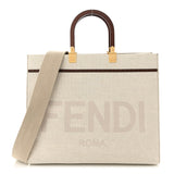 Amelia Canvas Vitello King Logo Embroidered Medium Sunshine Shopper Tote Grezzo Ghianda