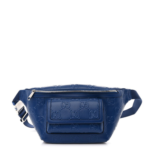 Amelia Calfskin GG Tennis Embossed Pocket Belt Bag Metal Blue