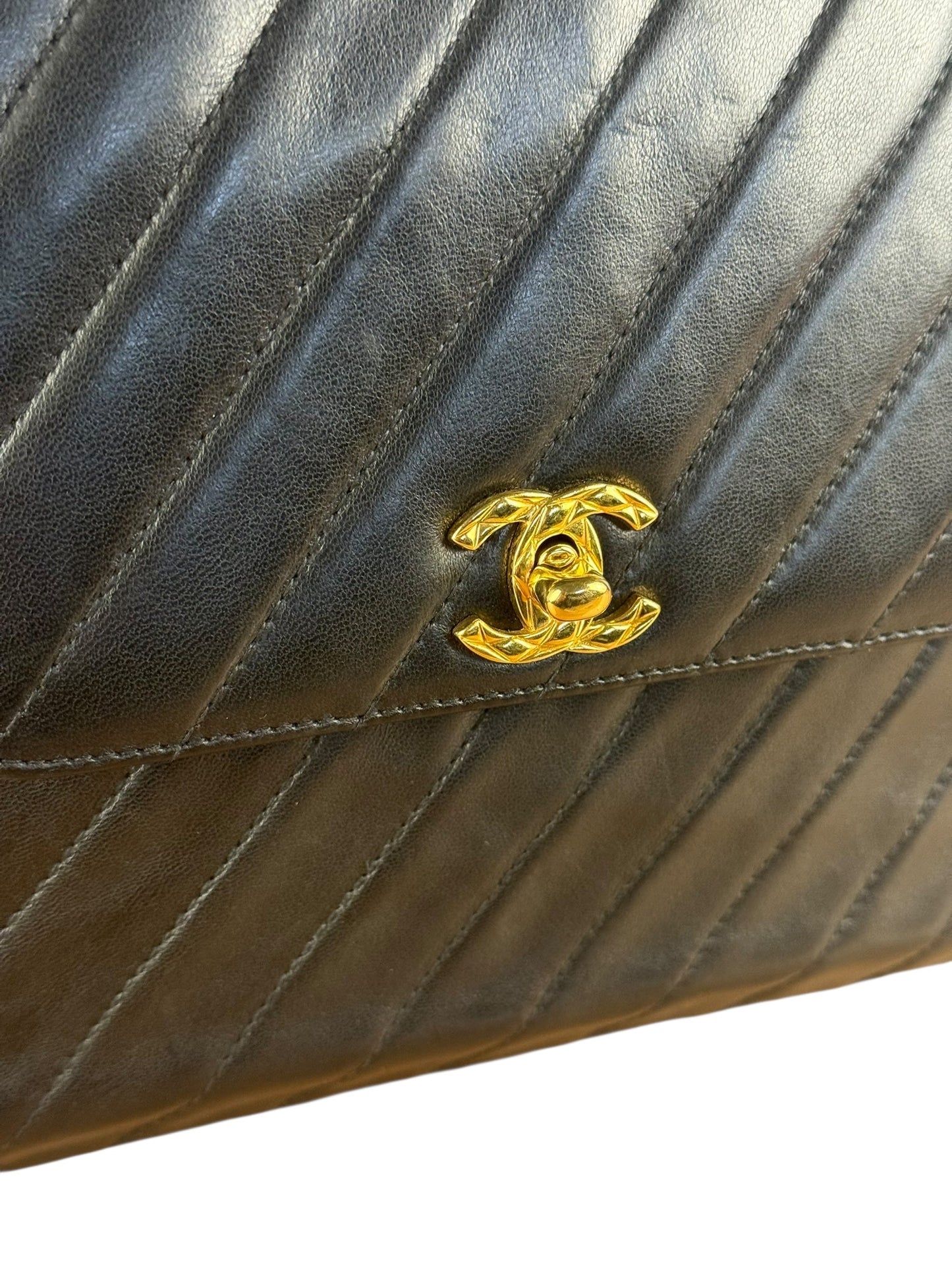 Chanel Black Leather Bias Stitch Camera Bag 1992
