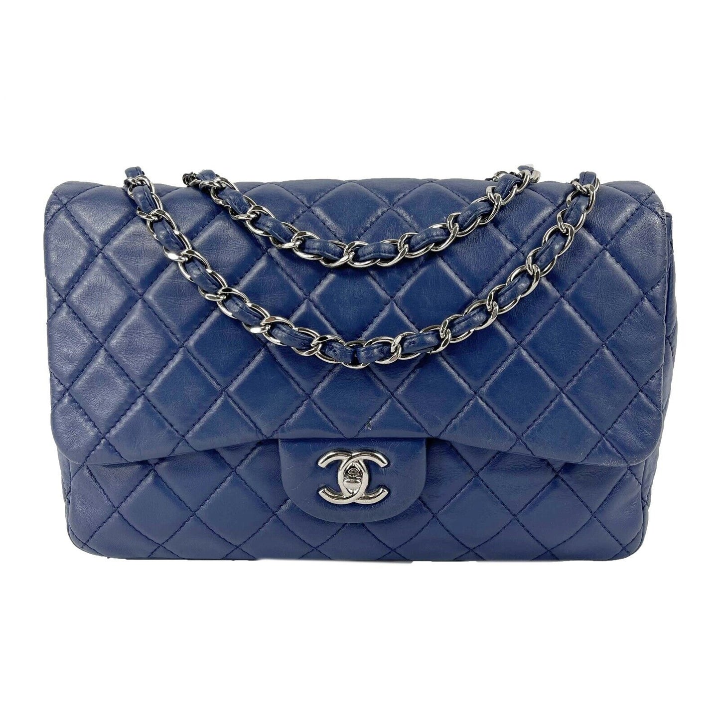 CHANEL Classic 08 Single Flap Bag - Blue Quilted Lambskin Maxi Shoulder Bag