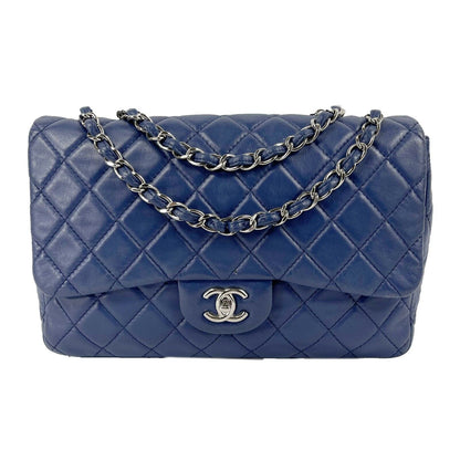 CHANEL Classic 08 Single Flap Bag - Blue Quilted Lambskin Maxi Shoulder Bag