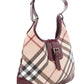 Burberry Burgundy Patent Leather Trim Plaid Handbag