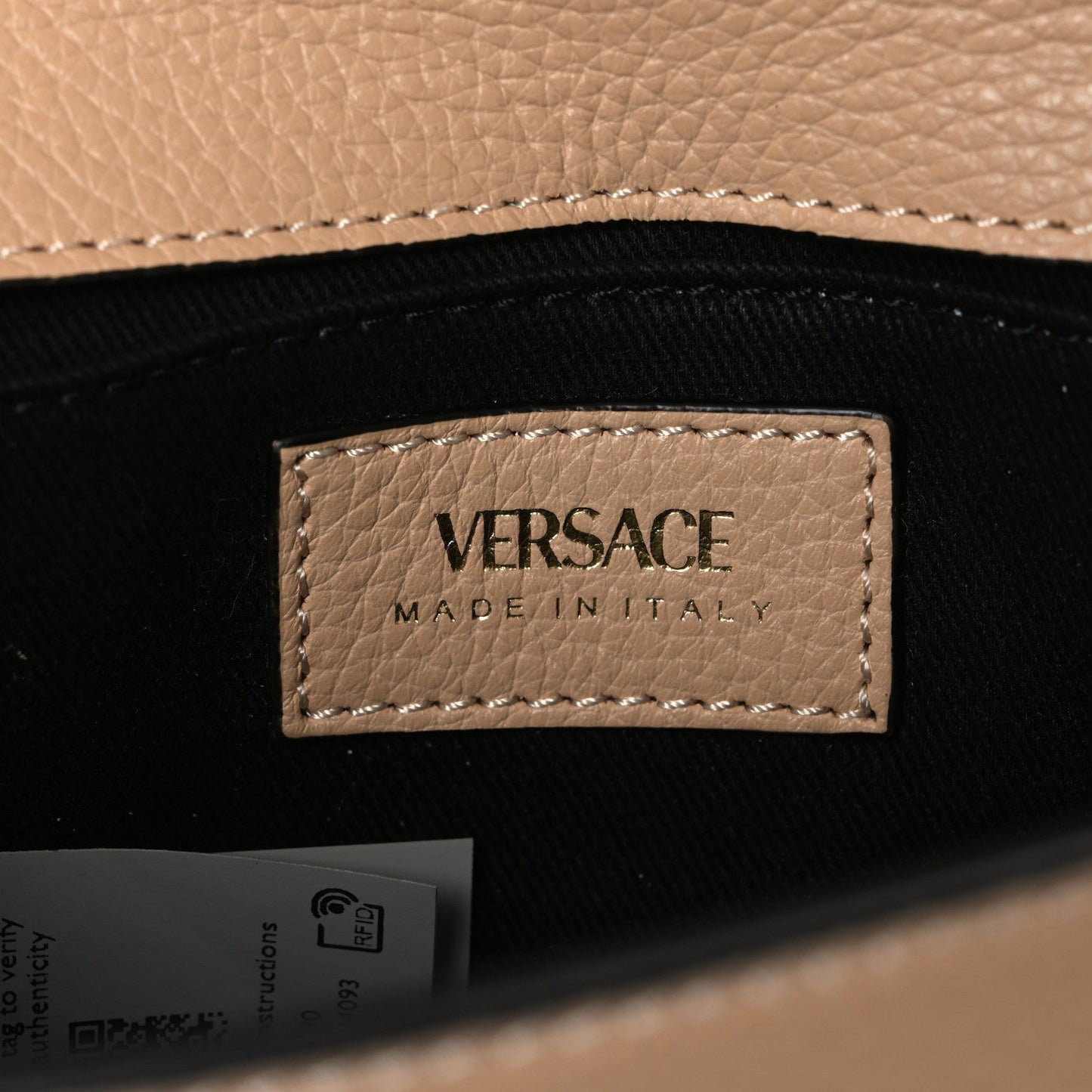 Versace Grained Calfskin Virtus Mini Chain Bag Beige