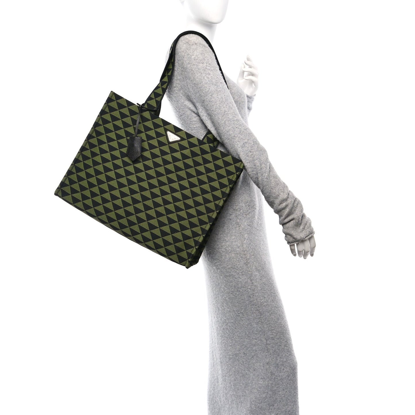 Prada Jacquard Saffiano Triangolo Symbole Embroidered Shopping Tote Black Edera