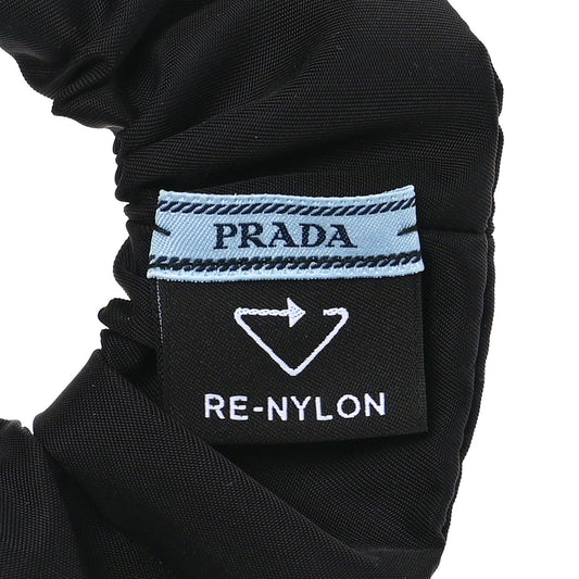 Prada Re-Nylon Metal Logo Scrunchie Black