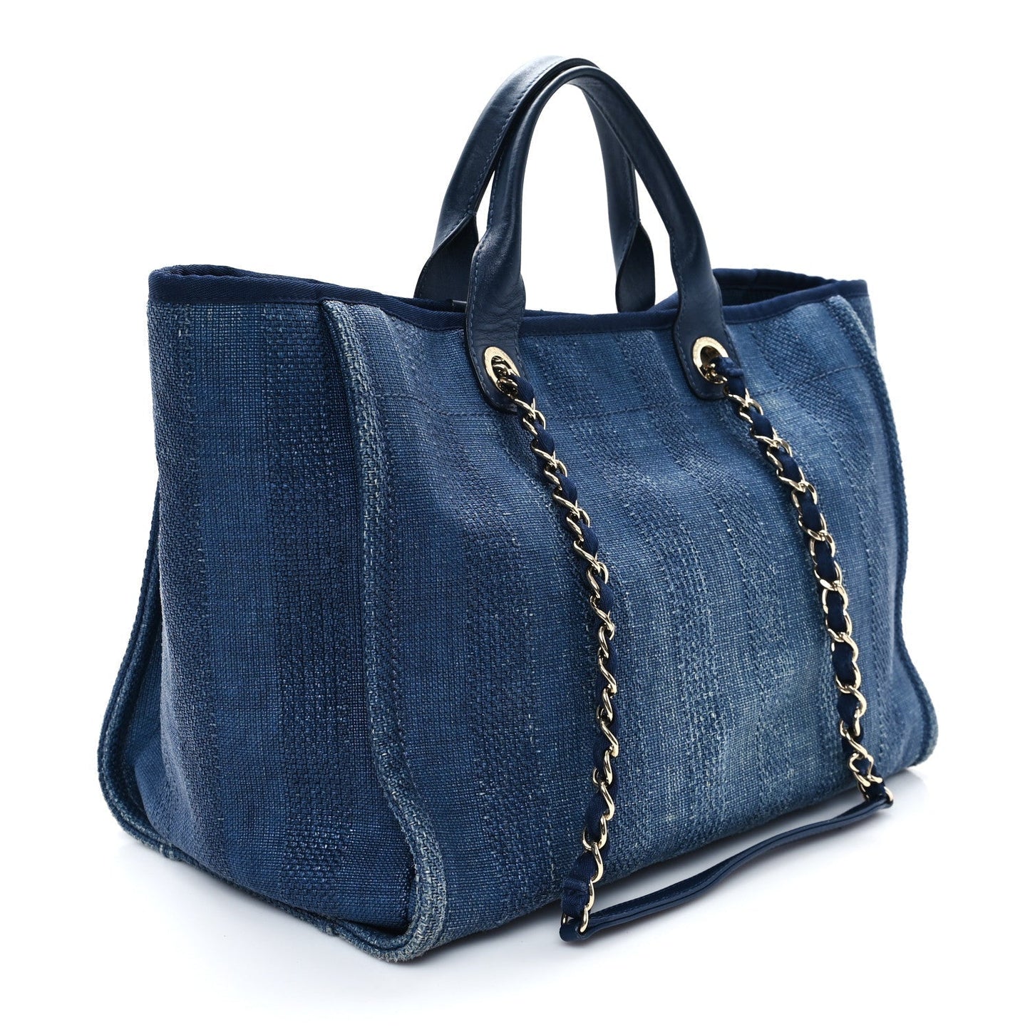 Amelia Mixed Fibers Striped Medium Deauville Tote Navy Blue