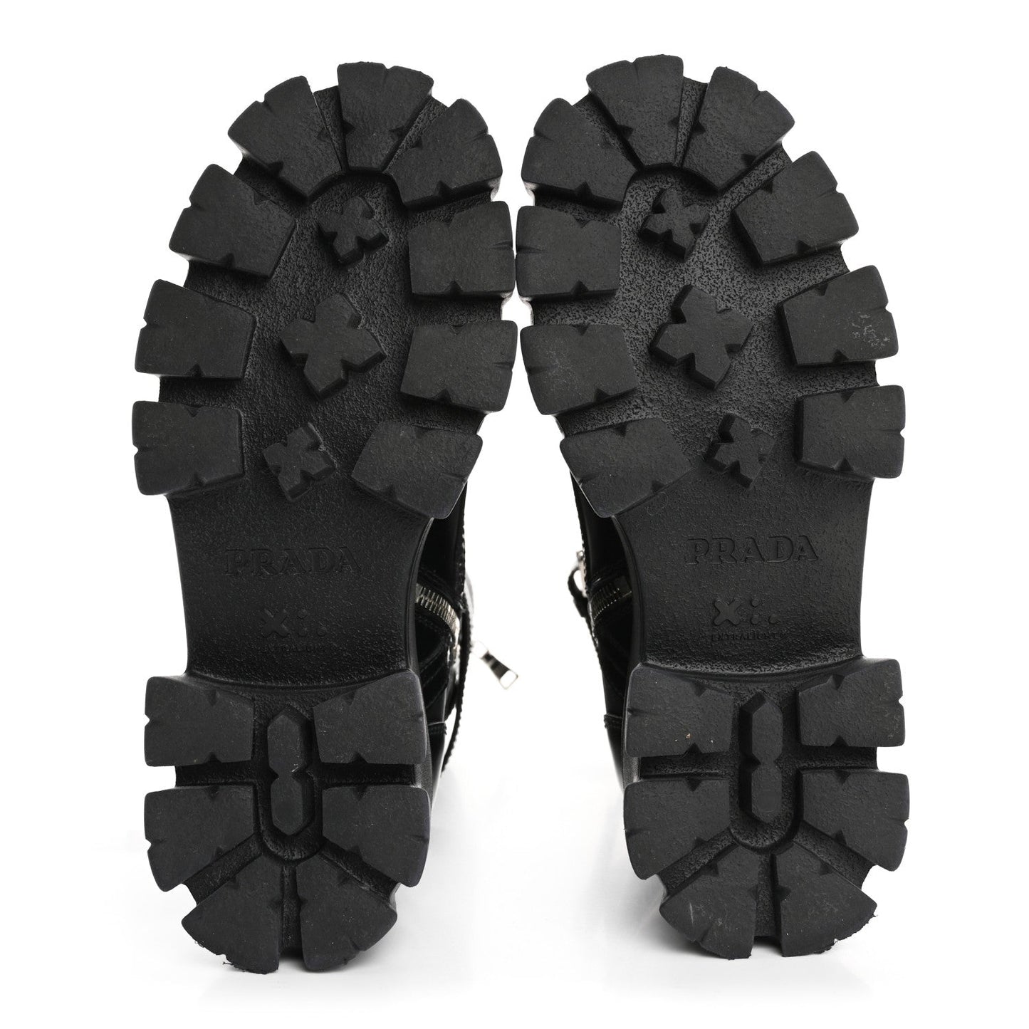 Prada Spazzolato Rois Re-Nylon Metal Triangle Logo Monolith Pouch Pocket 55mm Tall Combat Boots 36.5 Black
