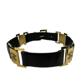 CHANEL   1980's Black Leather and Gold Buckle CC Link Belt