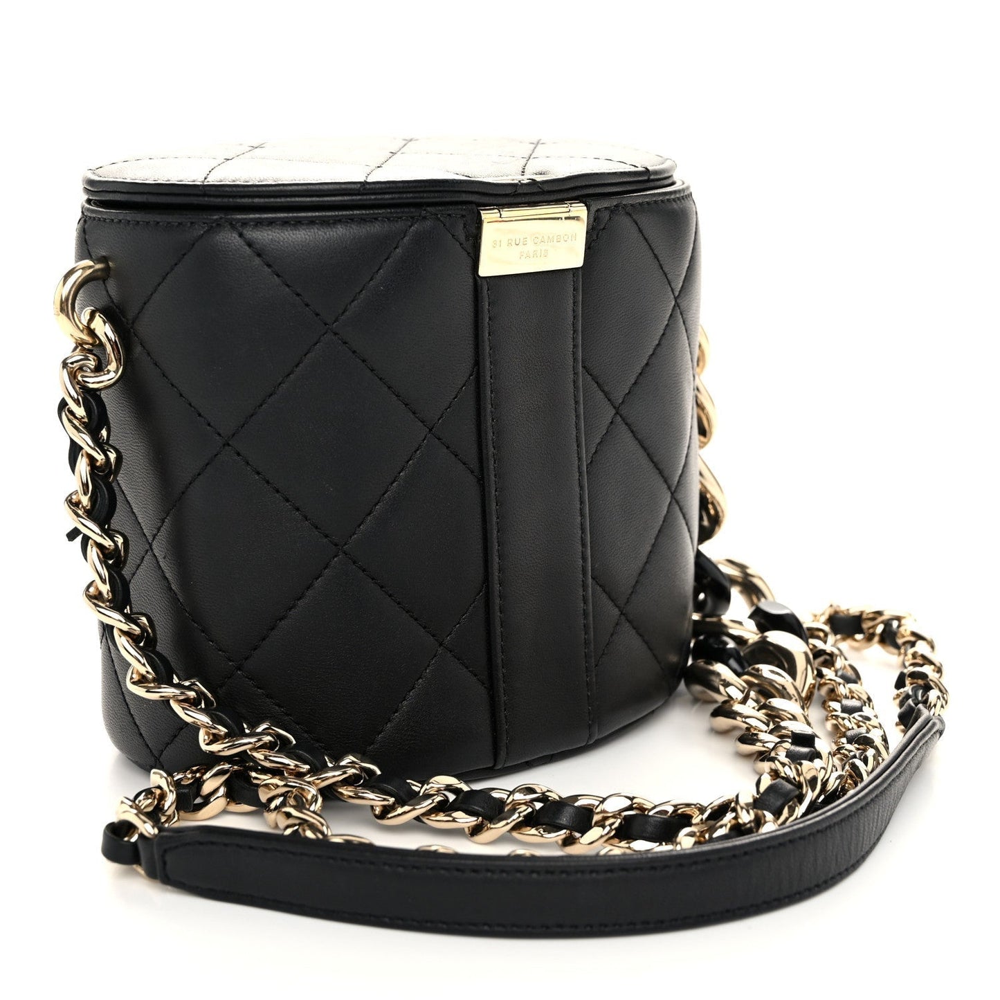 Amelia Lambskin Resin Elegant Chain Vanity Case Black