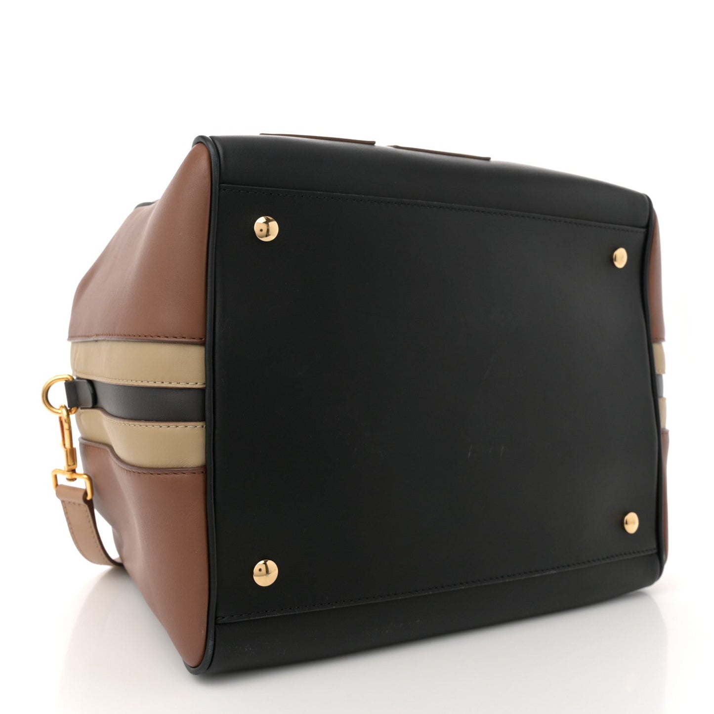 Amelia Smooth Calfskin Paneled Medium Cube Bowling Bag Black