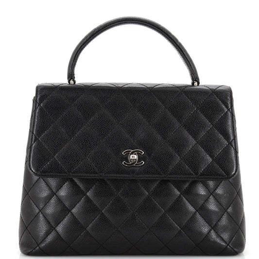 CHANEL   Classic Top Handle Flap Bag Quilted Caviar Jumbo