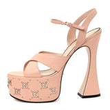 Amelia Malaga Kid Interlocking G Studs 155mm Platform Sandals 41 Perfect Pink