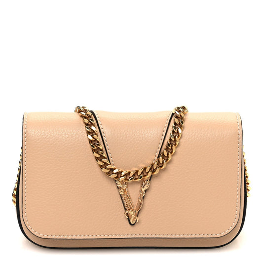 Versace Grained Calfskin Virtus Mini Chain Bag Beige