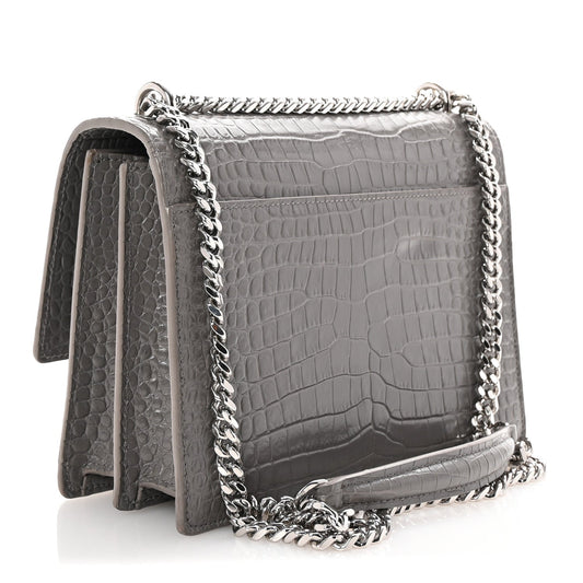 Saint Laurent Calfskin Crocodile Embossed Medium Monogram Sunset Fog