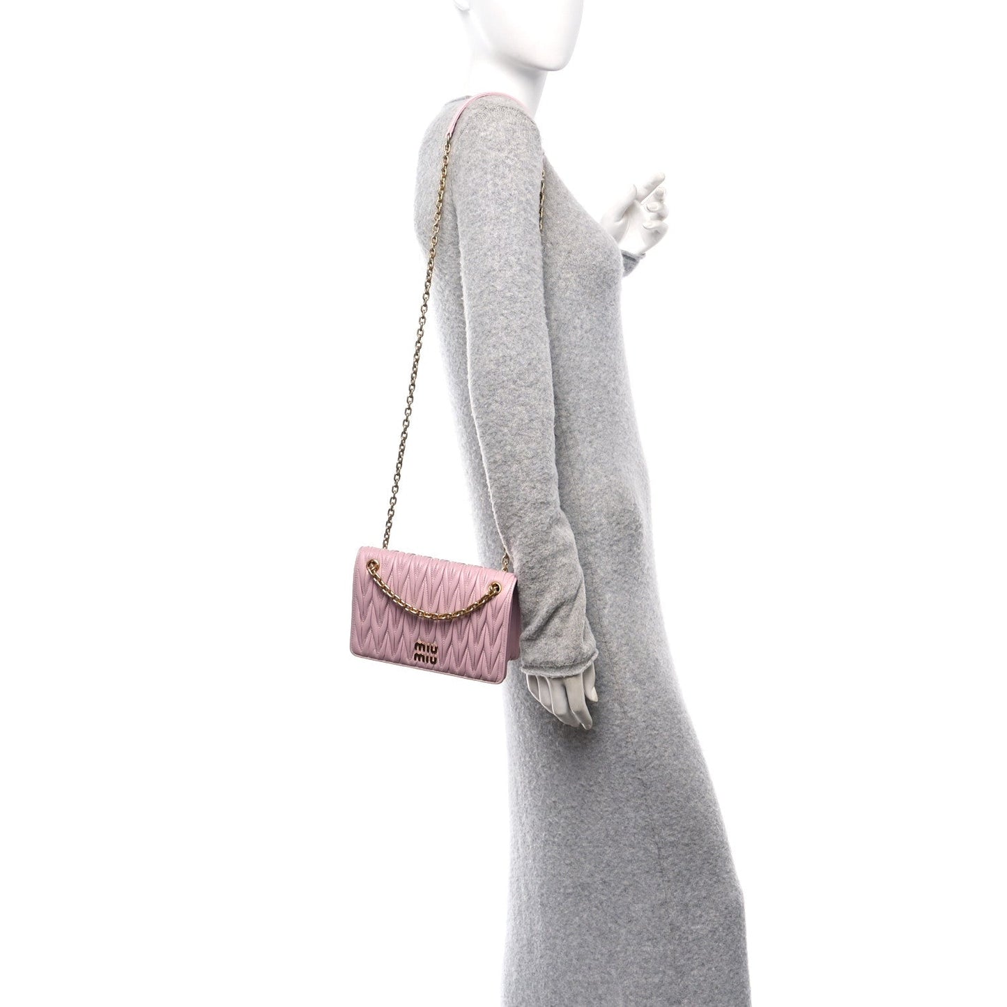 Miu Miu Nappa Matelasse Mini Chain Bag Alabastro