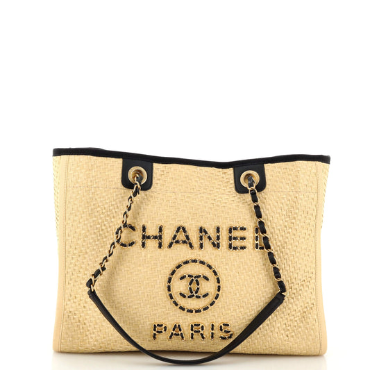 CHANEL Deauville Tote Straw with Chain Detail Small