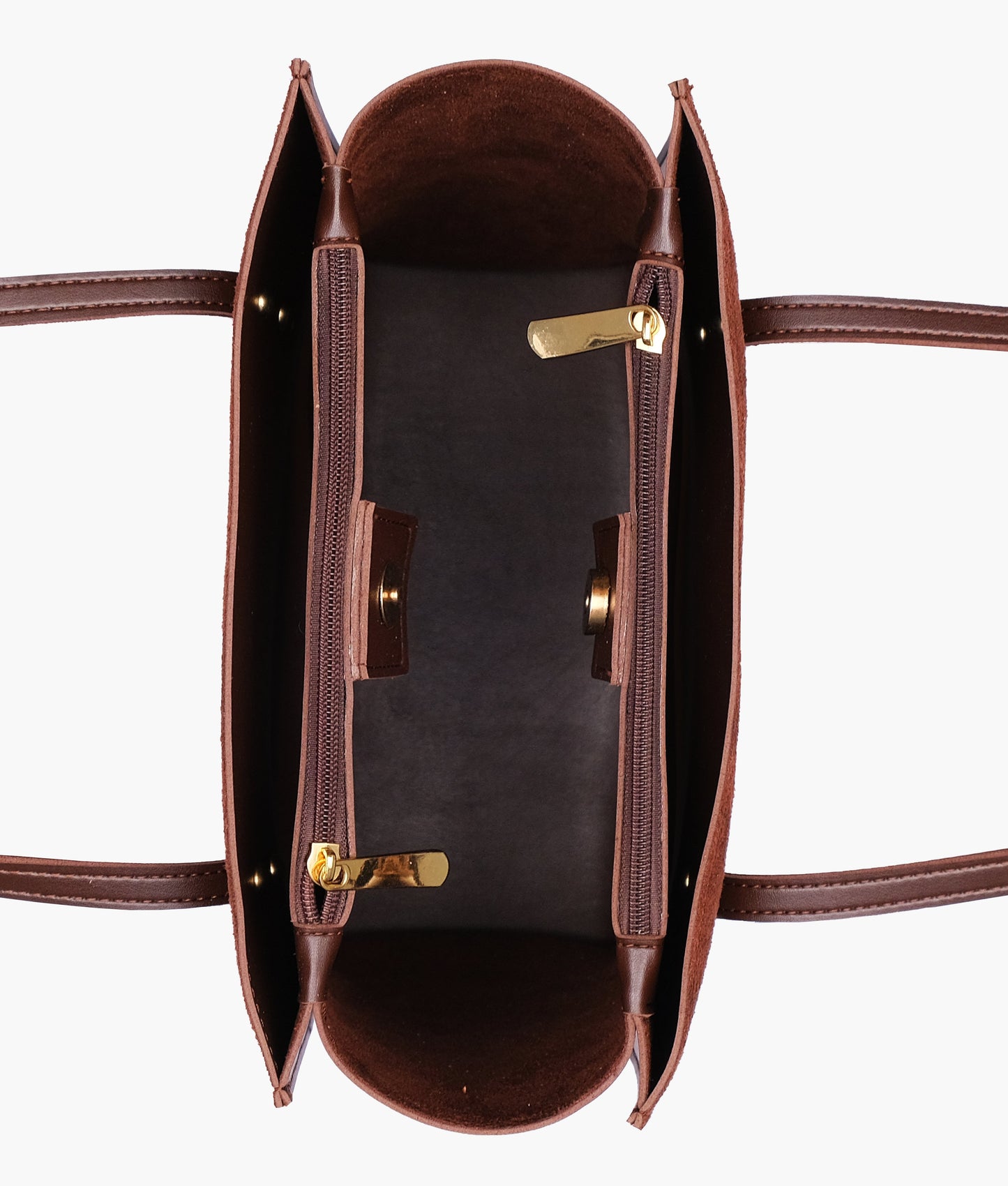 Dark brown suede zipper shoulder bag with long handle