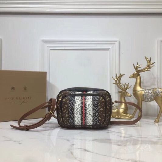B-Berry - BB  Monogram Stripe E-Canvas Camera Bag Bridle Brown For Women, Bags 19.5cm/7.7cm