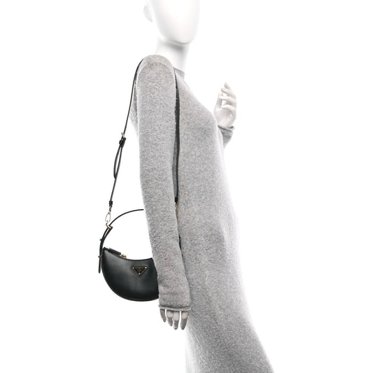 Prada Soft Calfskin Arque Shoulder Bag Black