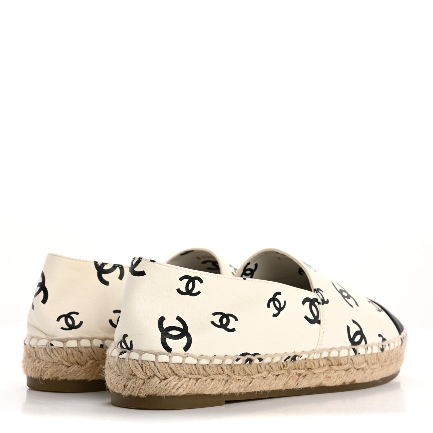 Amelia Lambskin Printed CC Espadrilles 38 White Black