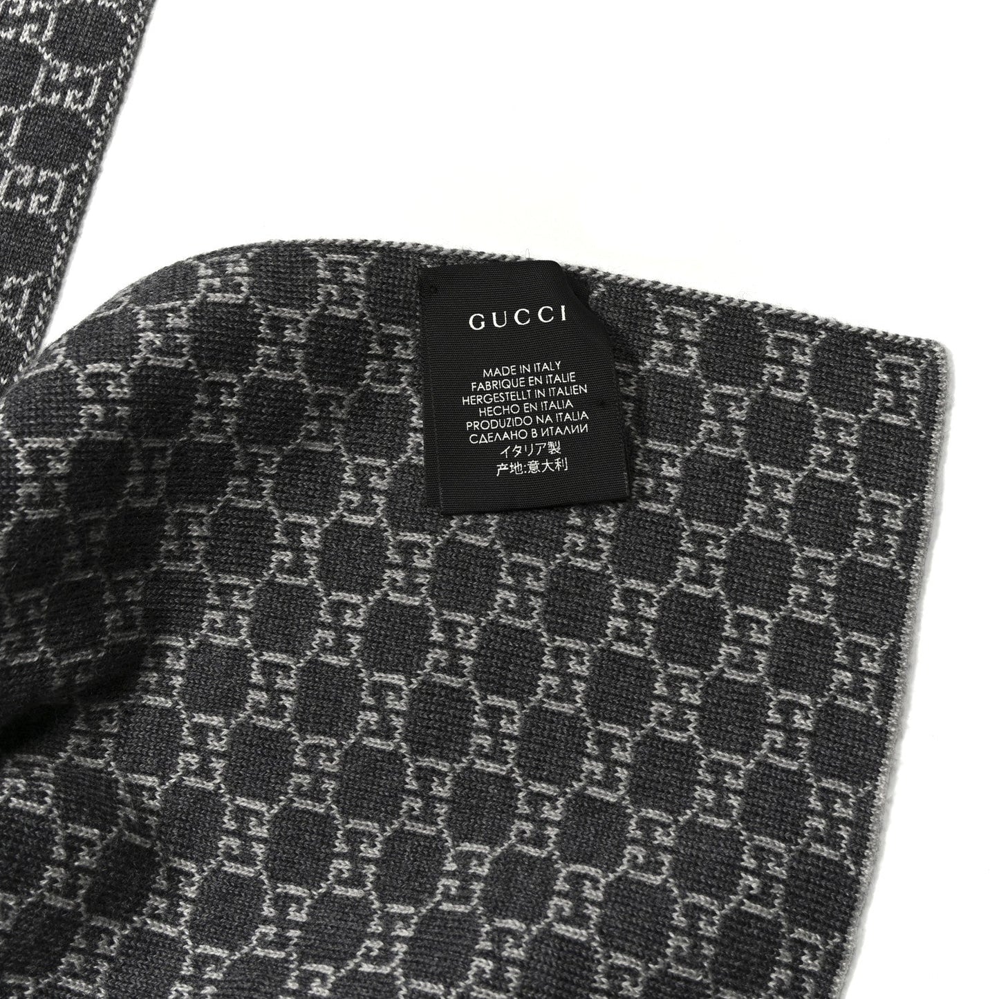 Amelia Wool Tricot GG Monogram Web New Lunicart Scarf Medium Grey