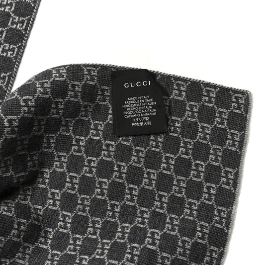 Amelia Wool Tricot GG Monogram Web New Lunicart Scarf Medium Grey