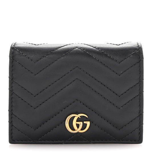 Amelia Calfskin Matelasse GG Marmont Card Case Wallet Black