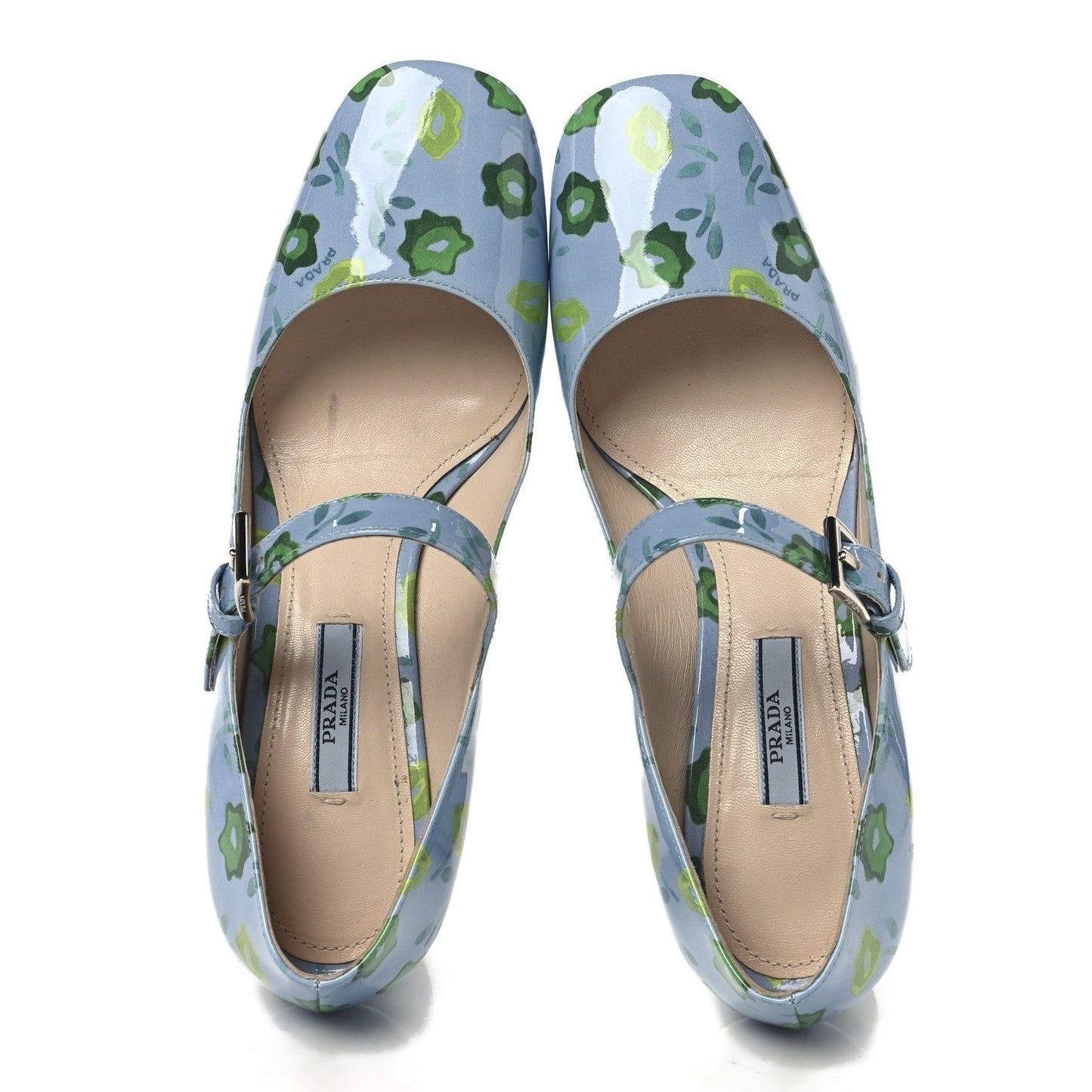 Prada Patent Floral Mary Jane 65mm Pumps 38 Blue