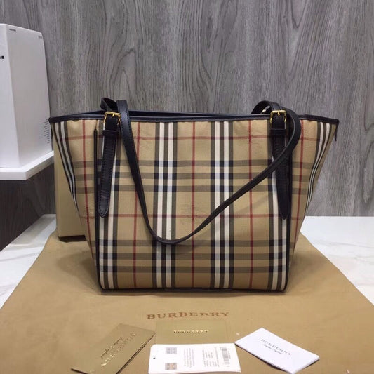 B-Berry - BB  The Small Canter Horseferry Check Tote Black For Women, Women’s Bags 11.6in/29.5cm