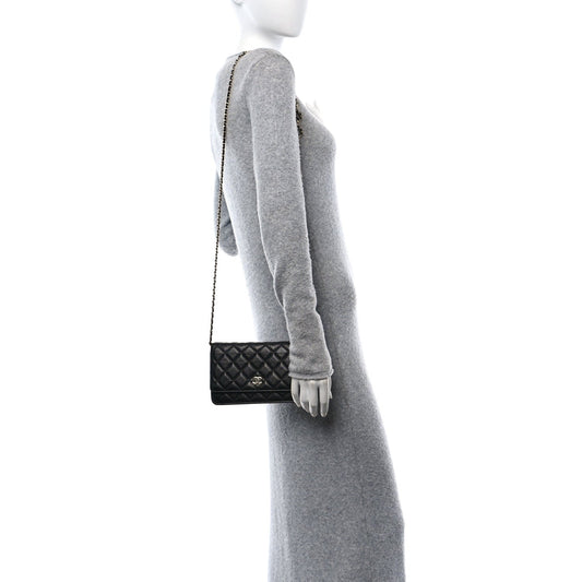 Amelia Caviar Quilted Miss Coco Wallet On Chain WOC Black