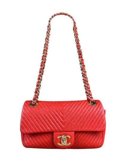 Chanel Lambskin Chevron Medallion Flap Bag Red 2016