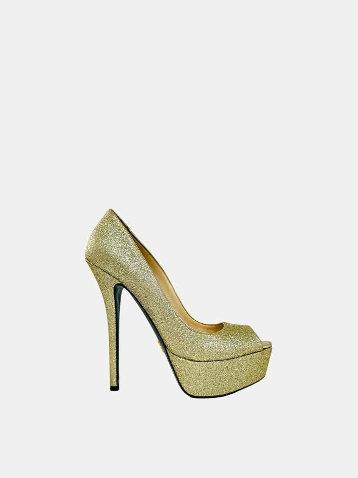 PRADA Peep Toe Gold Size EU 39 Pumps