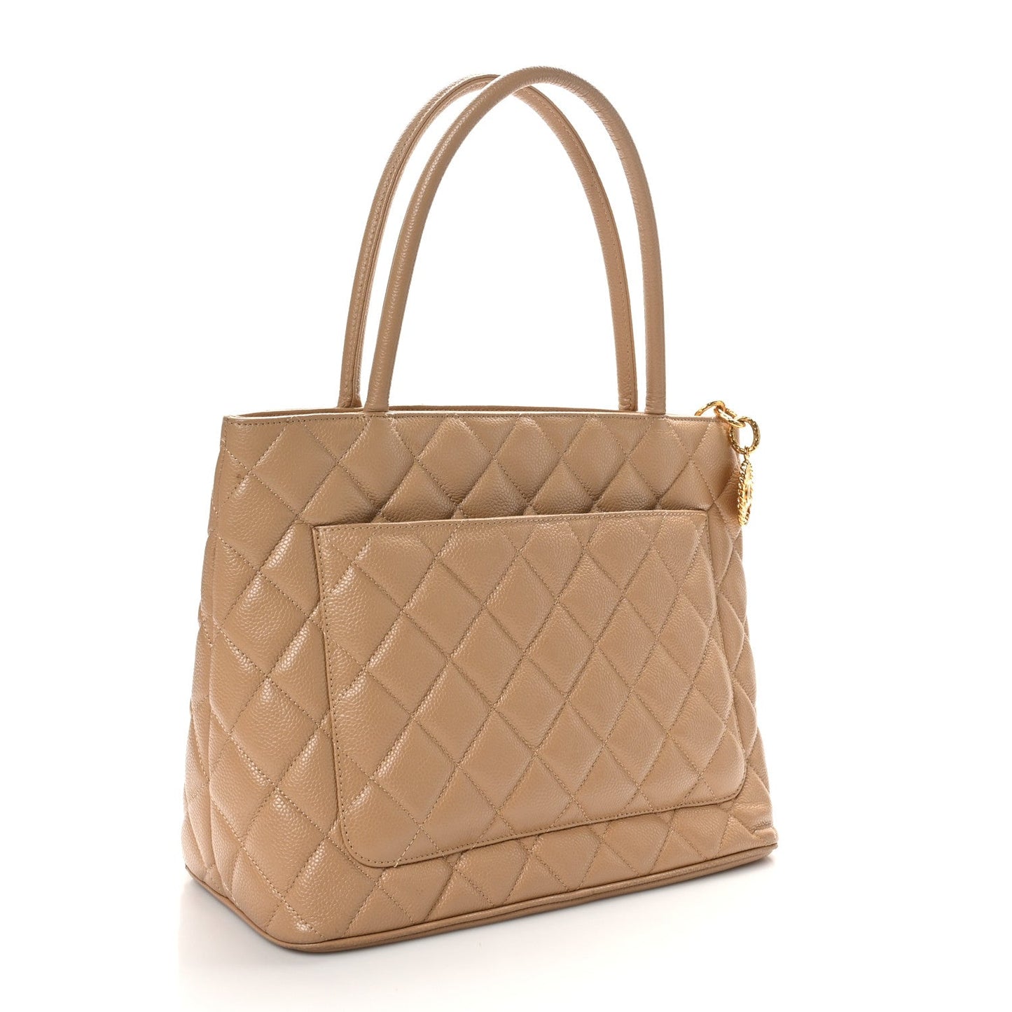 Amelia Caviar Quilted Medallion Tote Beige