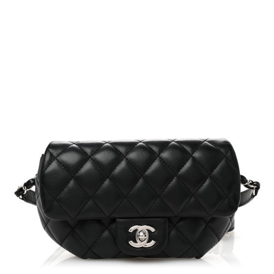 Amelia Calfskin Quilted CC Uniform Flap Belt Bag Black