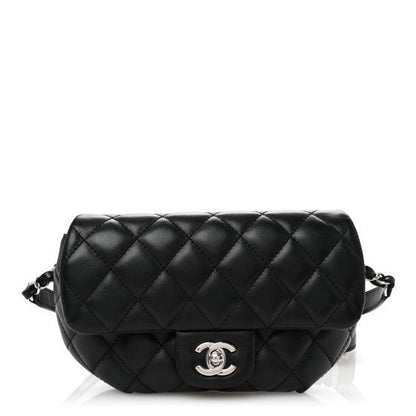 Amelia Calfskin Quilted CC Uniform Flap Belt Bag Black