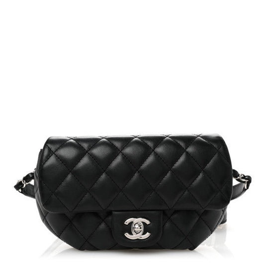 Amelia Calfskin Quilted CC Uniform Flap Belt Bag Black