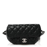 Amelia Calfskin Quilted CC Uniform Flap Belt Bag Black