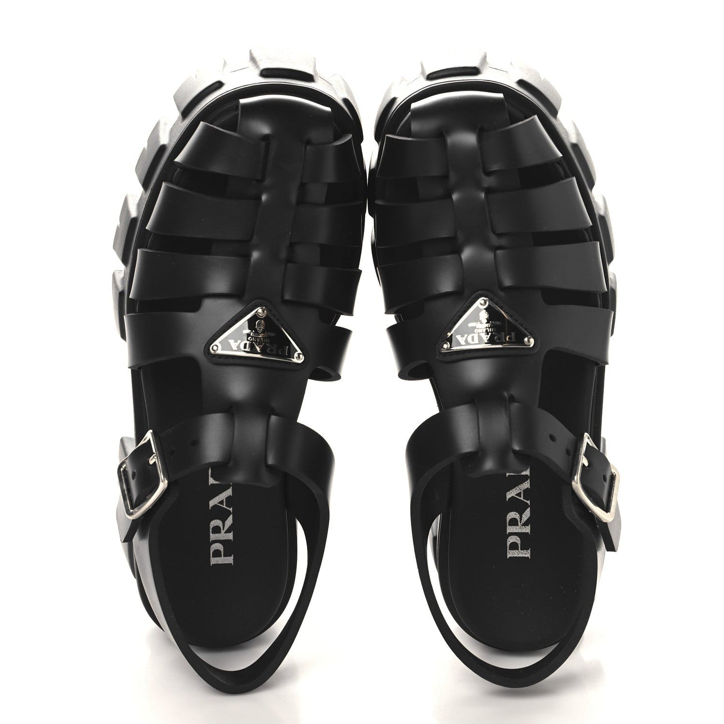 Prada Foam Rubber Triangle Logo Monolith 55mm Cage Sandals 36 Black