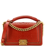 CHANEL Chain Handle Boy Flap Bag Python Old Medium