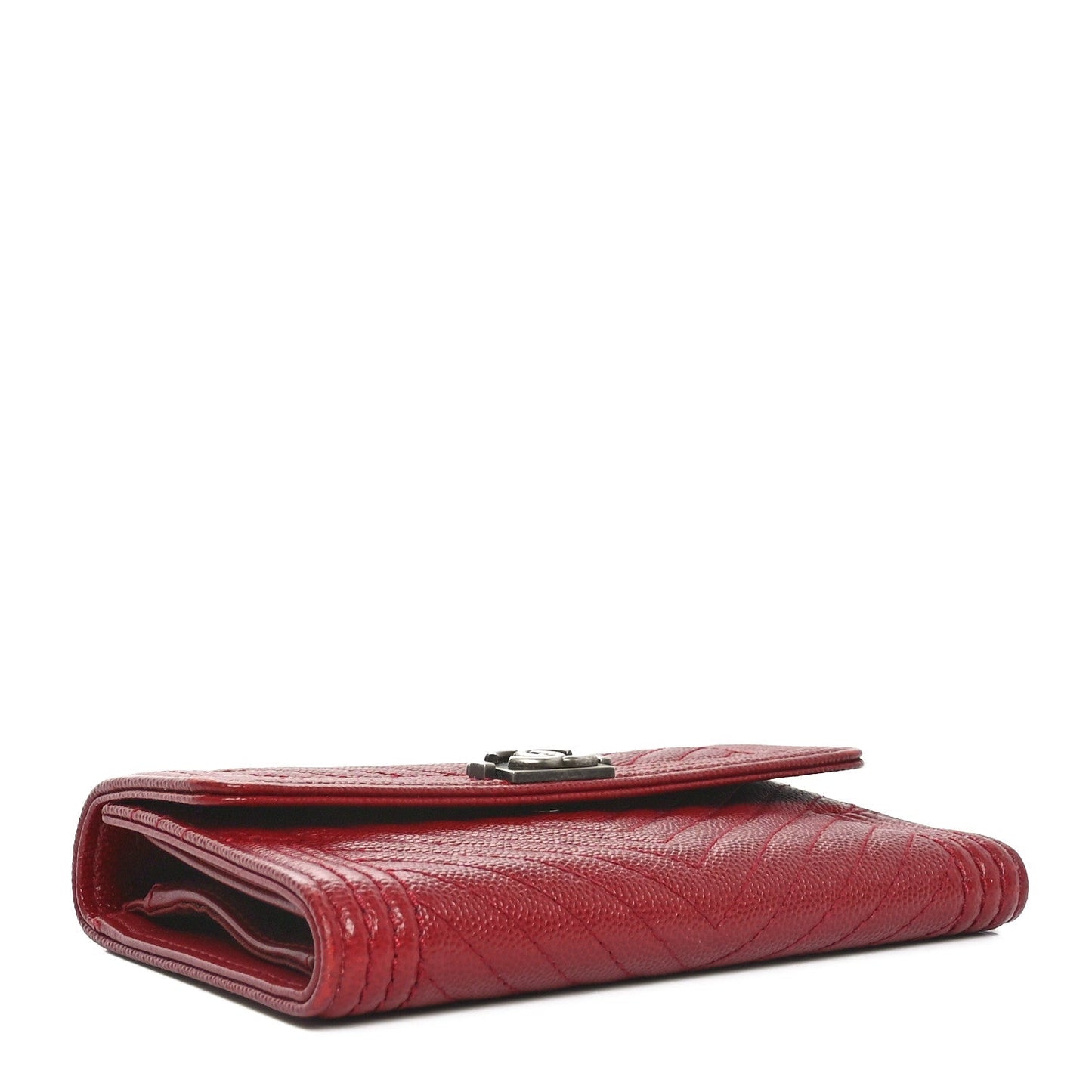 Amelia Caviar Chevron Quilted Boy Flap Wallet Red