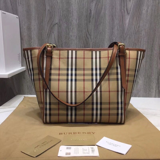 B-Berry - BB  The Small Canter Horseferry Check Tote Brown For Women, Women’s Bags 11.6in/29.5cm