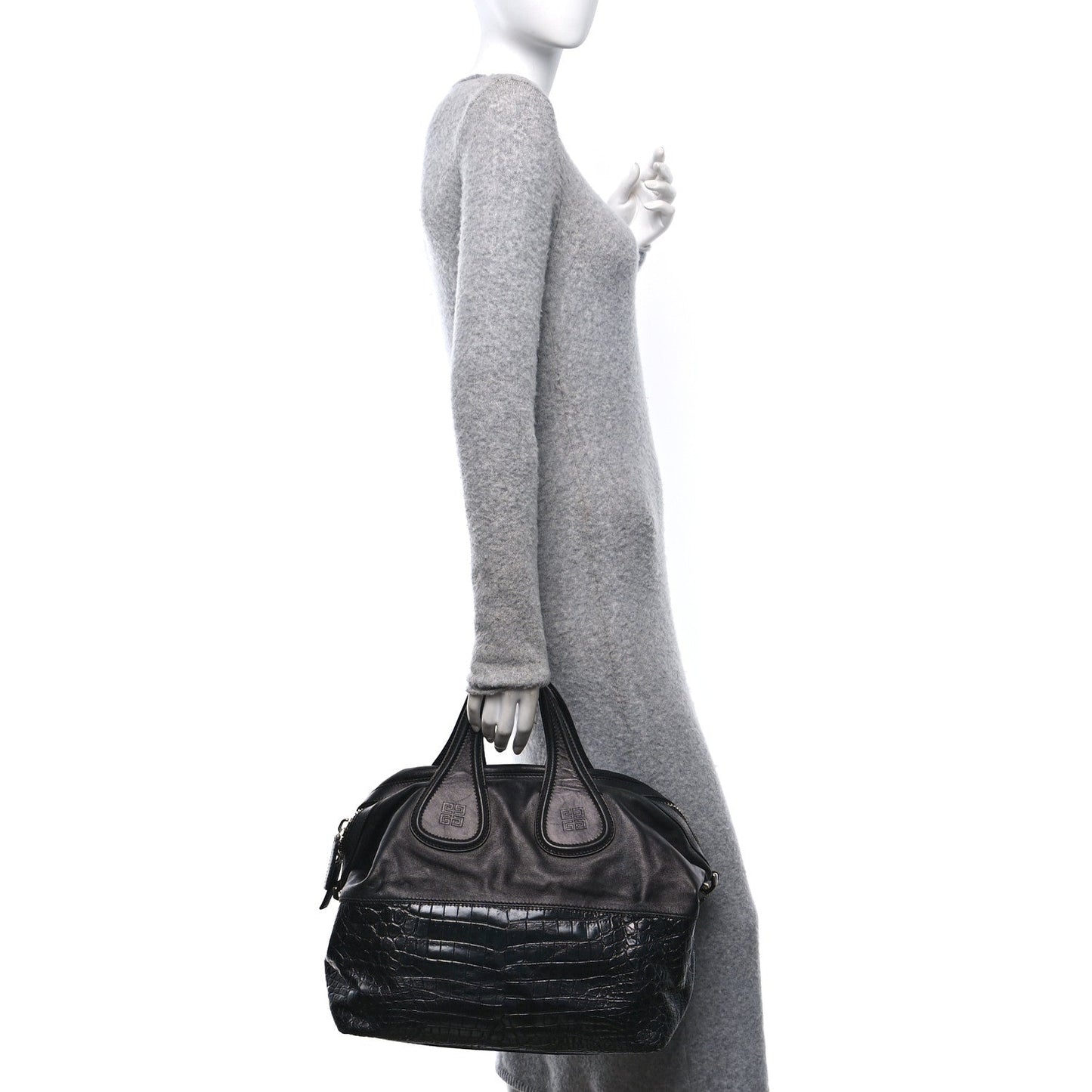 Givenchy Calfskin Crocodile Embossed Medium Nightingale Black